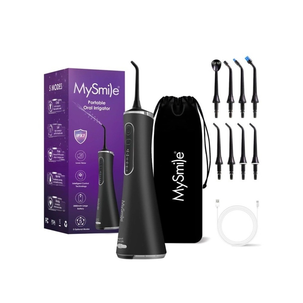 MySmile Portable Cordless Water Flosser Dental Oral Irrigator 5 Modes - BLACK